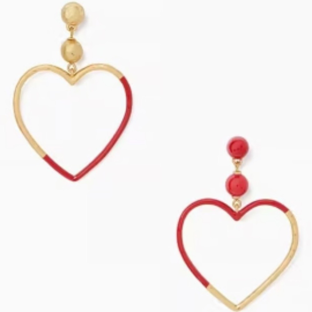 $98 Kate Spade Asymmetrical Heart Drop Earrings red